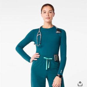 Women’s figs ribbed long sleeve underscrub Caribbean blue XS